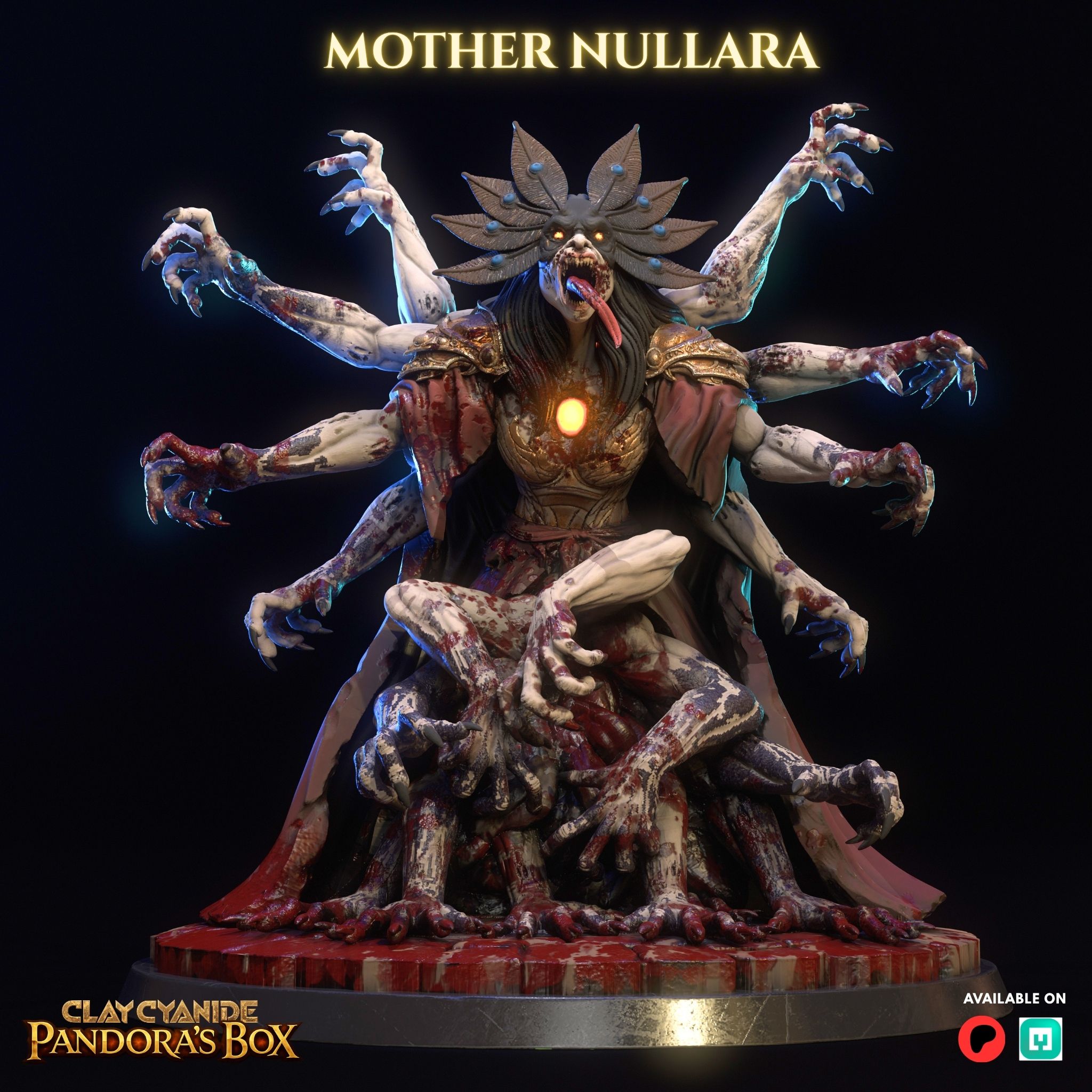 Mother Nullara — the Hollow Madonna, 75mm presupported dark fantasy STL miniature by Clay Cyanide